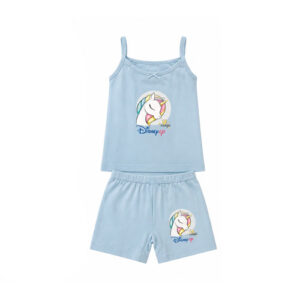 Girls’ Blue 100% Cotton Unicorn Camisole and Shorts Set